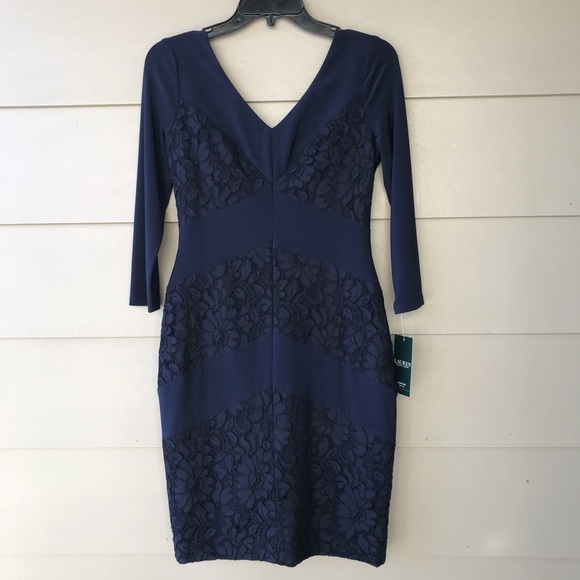 Ralph Lauren Navy Sheath Lace Dress 4P - Picture 8 of 9